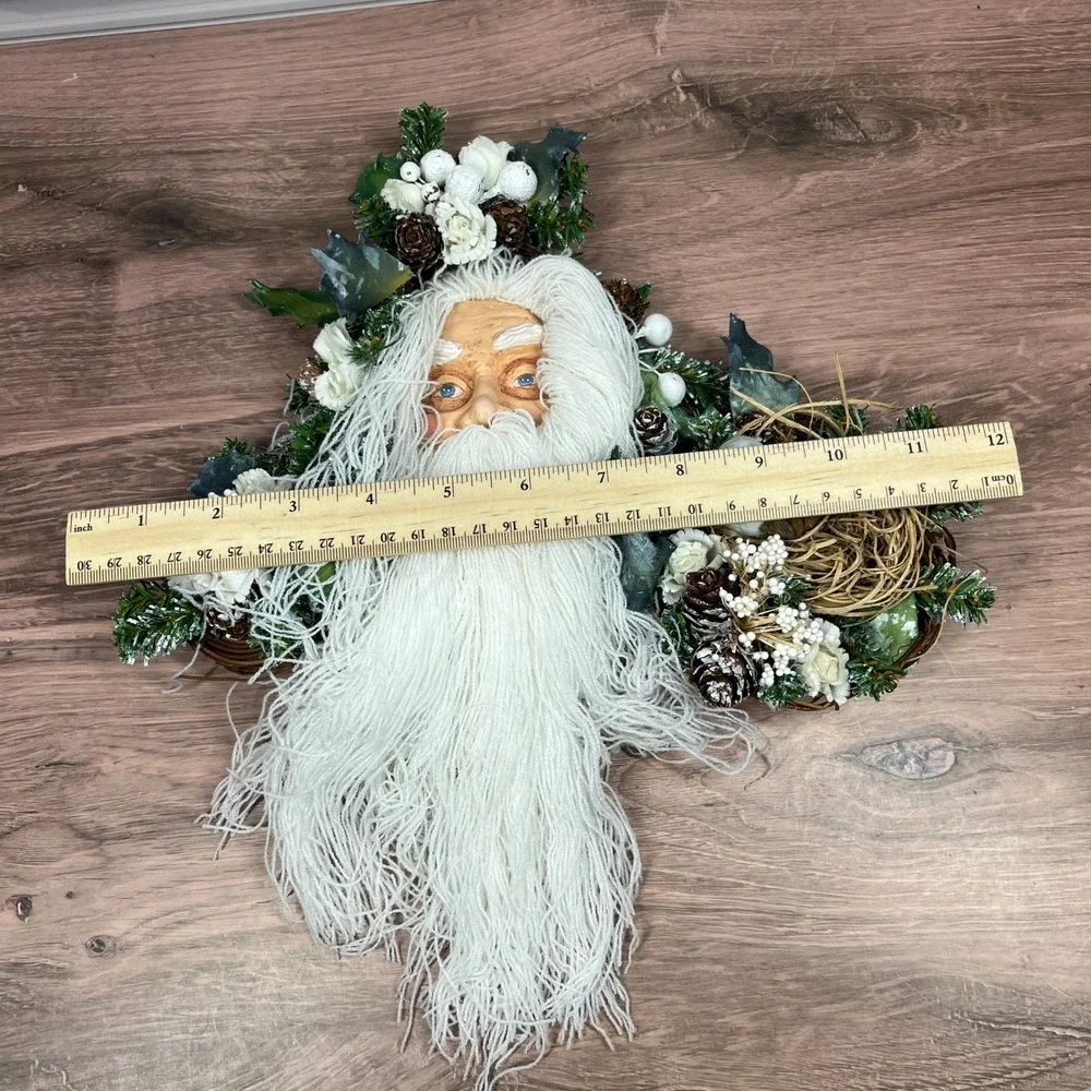 Vintage Santa Claus Wall‎ Hanging Christmas Decor 14 in White Rustic Bird Nest